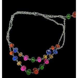 Candycore Sparkly Rainbow Glass Beaded Multilayer Necklace